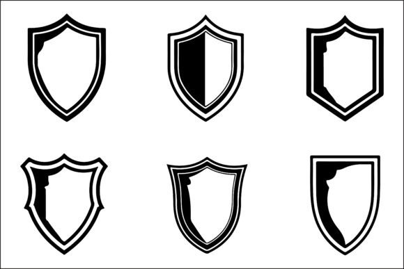 Monochrome Shield Logo Graphics: Versatile Design Assets