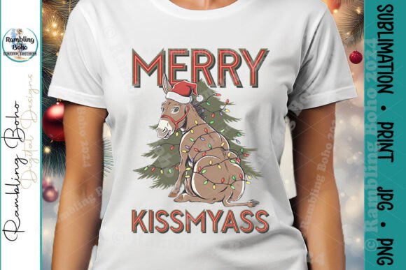Unleash Holiday Humor with the Merry Kissmyass Christmas Sassy Donkey Design