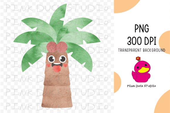 Watercolor Palm Tree Summer Coconut Cute: Elevating Digital Designs with High-Resolution Art